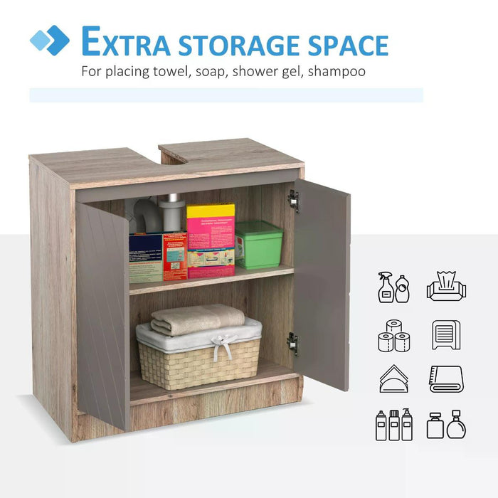 Under Sink Storage Organizer - Floor-Standing Cupboard with Adjustable Shelf, 2-Door Bathroom Cabinet in Versatile Grey - Ideal for Bathroom Space Saving & Organization
