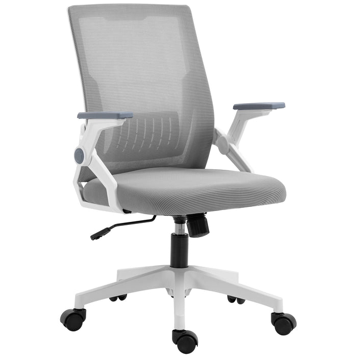 Ergonomic Grey Mesh Office Chair - Lumbar Support, Flip-up Armrests, Swivel Wheels, Adjustable Height - Comfortable Seating for Desk Work and Home Office