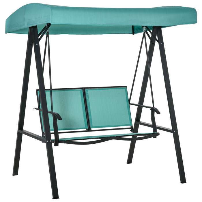 Outdoor 2-Person Patio Swing Chair - Adjustable Canopy and Texteline Seats, Steel Frame - Ideal Garden Hammock Bench for Relaxation, Lake Blue
