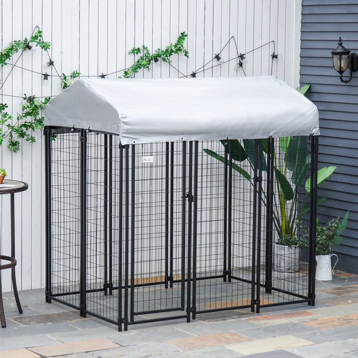 Heavy-Duty Outdoor Dog Kennel - UV-Resistant Canopy Covered Dog Run, Lockable Metal Playpen Fence, 183x121x183 cm - Ideal for Large and Medium Dogs Security and Exercise