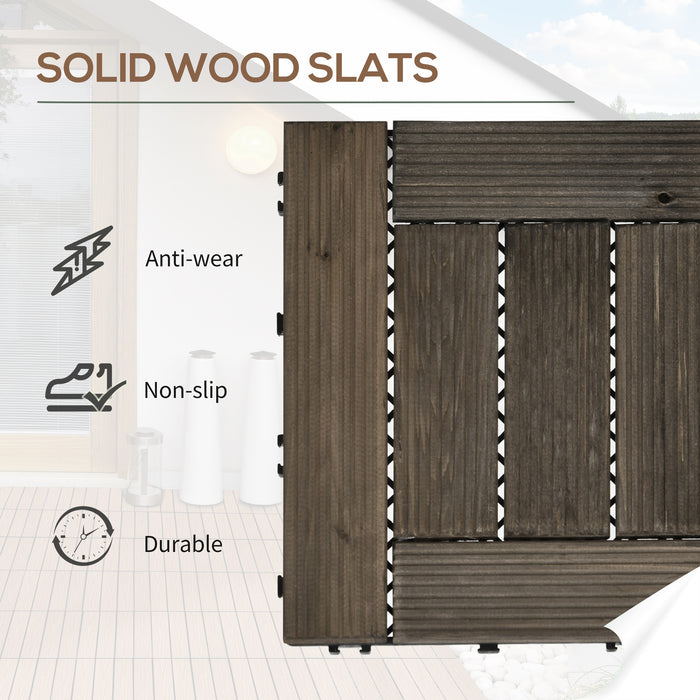 27-Piece Wooden Interlocking Deck Tiles - 30 x 30 cm Weather-Resistant Outdoor Patio & Balcony Flooring, 2.5㎡ Coverage, Charcoal Grey - Ideal for Terrace & Hot Tub Surroundings