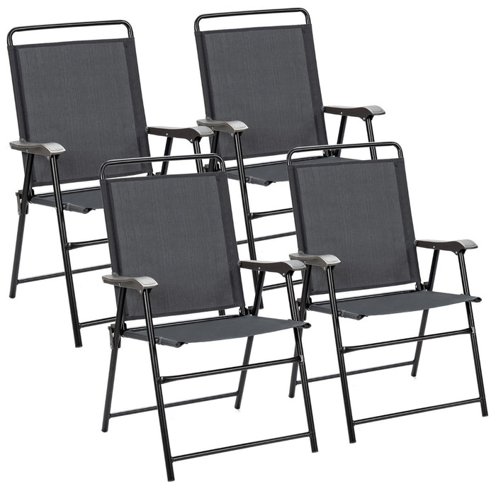 4-Piece Patio Set - Folding Chairs with Armrests for Outdoor and Indoor Use - Ideal for Camping and Garden Relaxation
