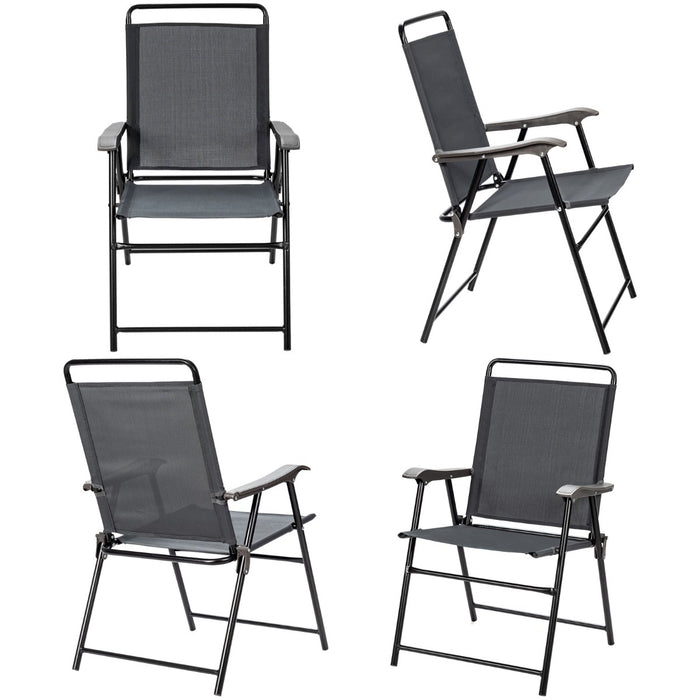 4-Piece Patio Set - Folding Chairs with Armrests for Outdoor and Indoor Use - Ideal for Camping and Garden Relaxation