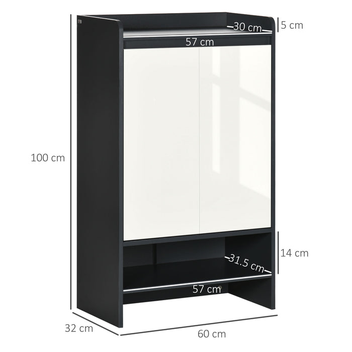 High Gloss White Shoe Cabinet with Open Shelves - Modern Hallway Storage Organizer for 15 Pairs - Stylish Grey Footwear Cupboard