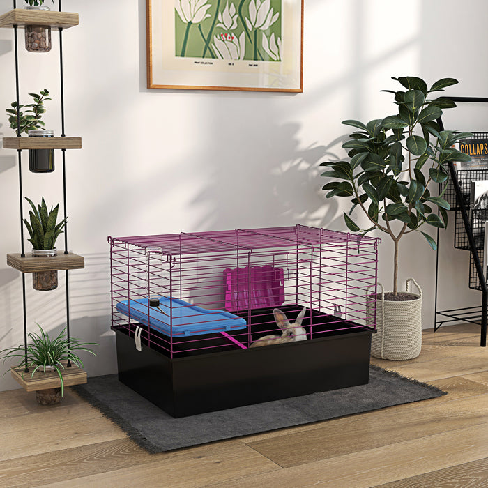 Small Animal Habitat Playhouse - Chinchillas, Small Rabbit, Guinea Pig Cage with Platform and Ramp - Spacious Pet Enclosure for Active Comfort