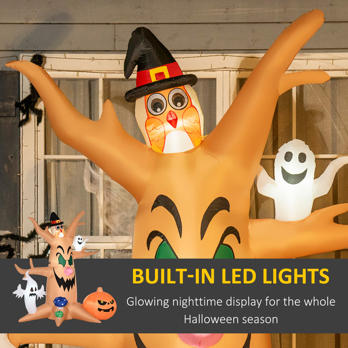 8ft Inflatable Halloween Haunted Tree with LED Lights - Jack-o-Lantern, Ghosts, and Owl Decoration - Quick-Setup for Festive Outdoor Display
