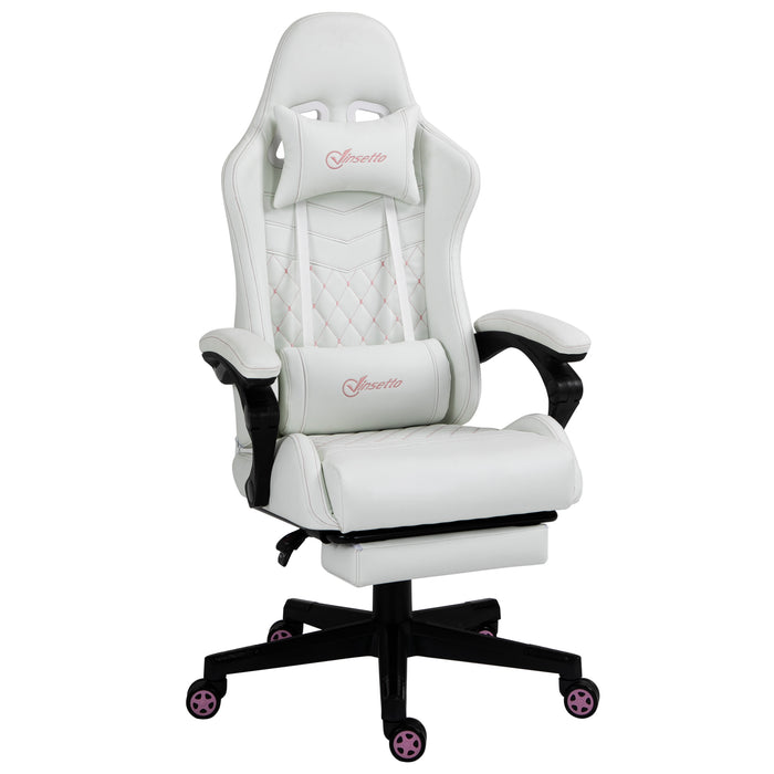Ergonomic Racing Style Gaming Chair - Swivel Wheels, Adjustable Footrest, PU Leather Reclining Seat - Comfortable Home Office Gamers' Essential in White