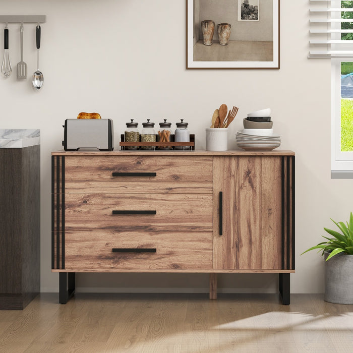 Versatile Storage Cabinet - Sideboard Buffet with 3 Drawers, 1 Door, and an Adjustable Shelf - Perfect for Dining Rooms and Kitchen Spaces