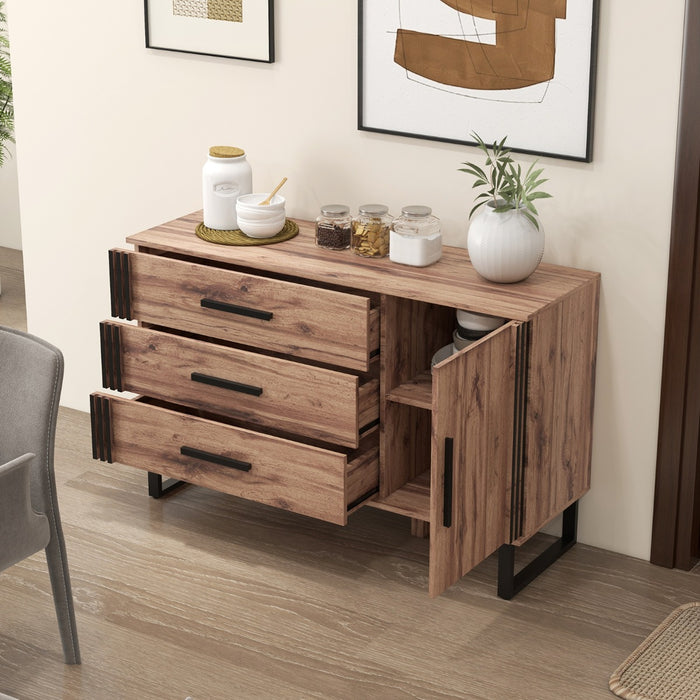 Versatile Storage Cabinet - Sideboard Buffet with 3 Drawers, 1 Door, and an Adjustable Shelf - Perfect for Dining Rooms and Kitchen Spaces