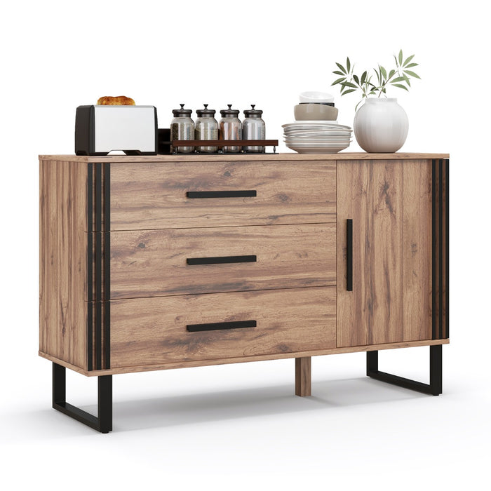 Versatile Storage Cabinet - Sideboard Buffet with 3 Drawers, 1 Door, and an Adjustable Shelf - Perfect for Dining Rooms and Kitchen Spaces