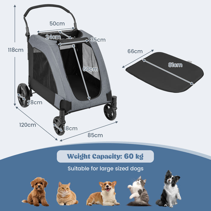 Extra Large Stroller for Dogs - Foldable Pet Transport with Dual Entry Feature - Ideal for Larger Breed Canines