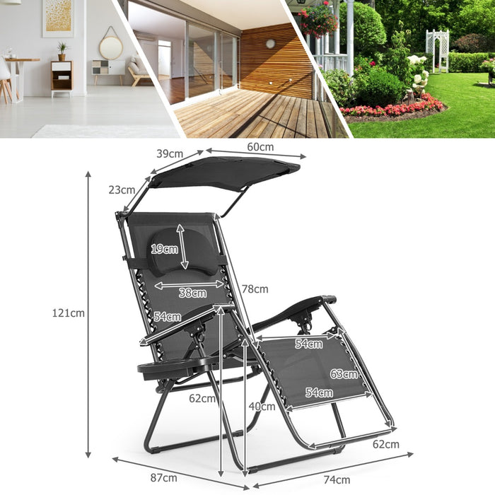 Folding Zero Gravity Recliner - Oversized Adjustable Canopy Shade Chair - Ideal for Outdoor Relaxation and Sun Protection