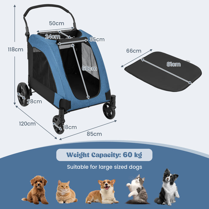 Extra Large Stroller for Dogs - Foldable Pet Transport with Dual Entry Feature - Ideal for Larger Breed Canines