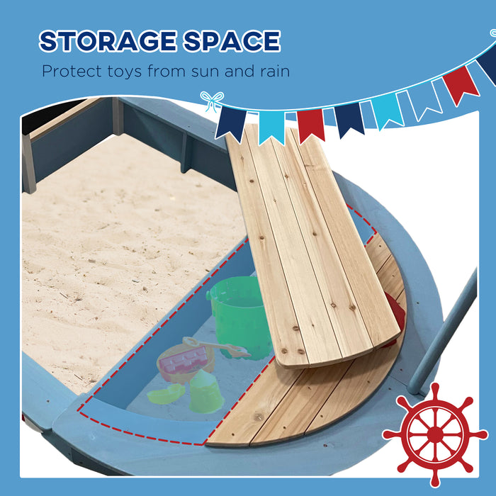 Kids Pirate Ship Sandbox - Wooden Outdoor Play Station with Blue Accents - Creative Play for Children