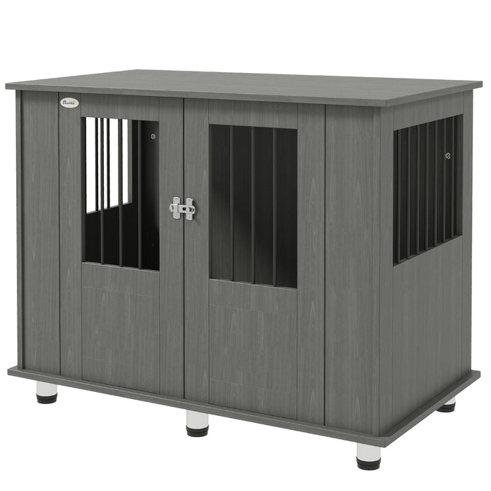 Indoor Dog Crate Table - Spacious 100x55x80cm Grey Kennel for Medium & Large Breeds with Magnetic Door - Stylish Pet-Friendly Furniture for Home