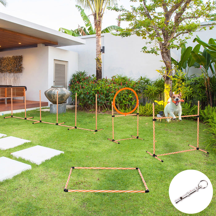 Dog Agility Exercise Kit - Adjustable Height Jump Ring & Hurdle Bar, Square Pause Box - Includes Carry Bag for Easy Transport, Ideal for Obedience Training & Play