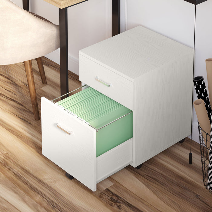 Lockable 2-Drawer Filing Cabinet with 5 Wheels - Rolling Office Storage for Legal & Letter Files - Sleek White Cupboard for Home Organization