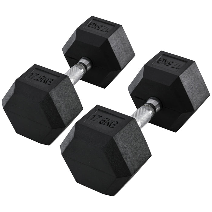 17.5kg Rubber Hex Dumbbell Pair - Portable Hand Weights for Strength Training - Home Gym Workout Fitness Accessory