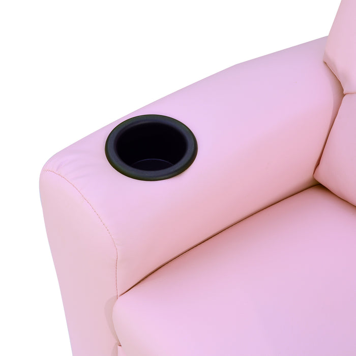 Kids' Cozy Reclining Chair with Refreshment Cupholder - Comfy Pink Armchair for Children - Perfect for Reading & Relaxation Spaces