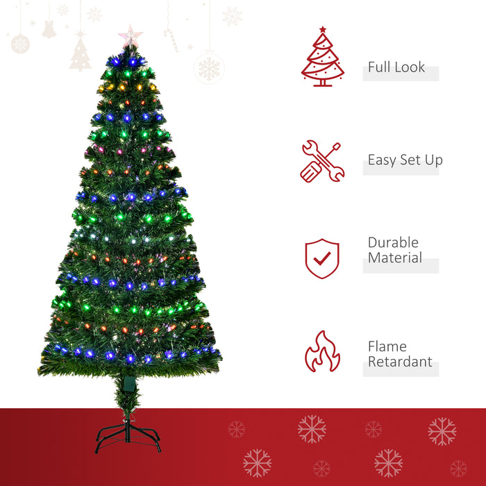 6ft Pre-Lit Fiber Optic Holiday Tree with Star Topper - LED Illuminated Christmas Tree, 220 Branches, Solid Metal Stand - Festive Decor for Home and Office