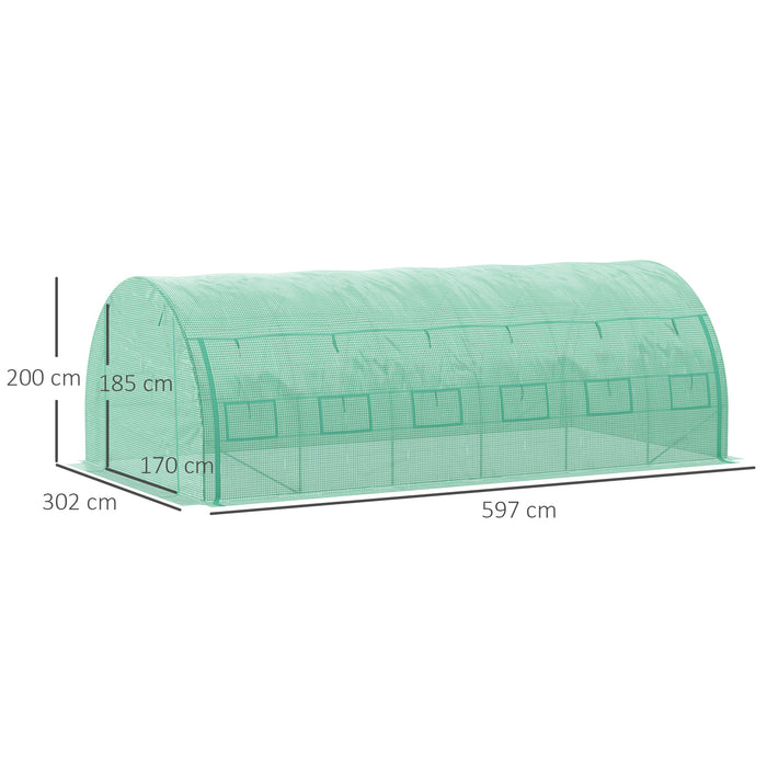 Polytunnel Walk-in Greenhouse - Sturdy Grow House Tent with Roll-up Sidewalls, Zipped Entrance, 12 Ventilated Windows - Spacious 6x3x2m for Plant Protection & Optimized Growth