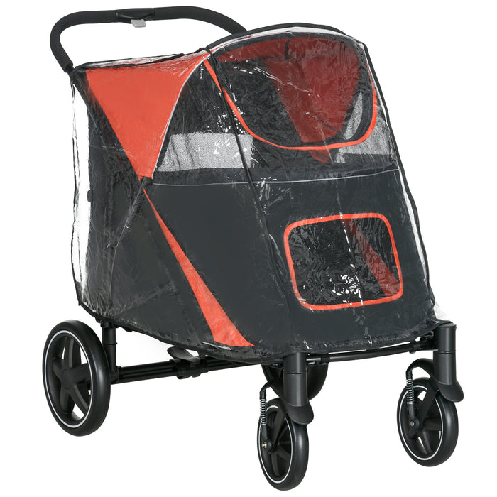 Foldable Pet Stroller with Rain Cover - Cat and Dog Pushchair, Front Swivel Wheels, Shock Absorption - Convenient Travel with Storage and Ventilated Mesh