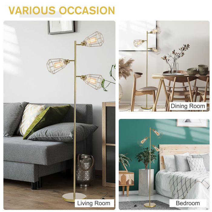 Retro-Inspired 3-Light Tree Floor Lamp - Adjustable Lampshades & Sturdy Stand, Grey Finish - Ideal for Bedroom Ambience & Task Lighting
