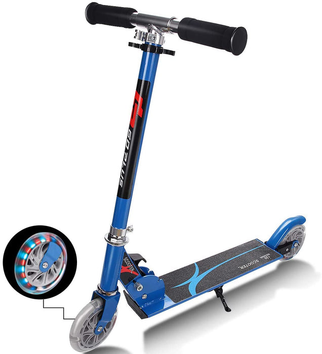 Blue Stunt Scooter for Kids - Aluminum Body and Folding Design with LED wheels - Ideal for Young Adventure Seekers and Stunt Enthusiasts