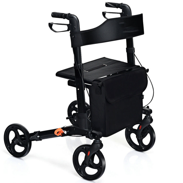 Foldable Rollator Mobility Aid - Portable Walking Support with Bonus Bag in Black - Ideal for Elderly Individuals and Individuals with Mobility Challenges