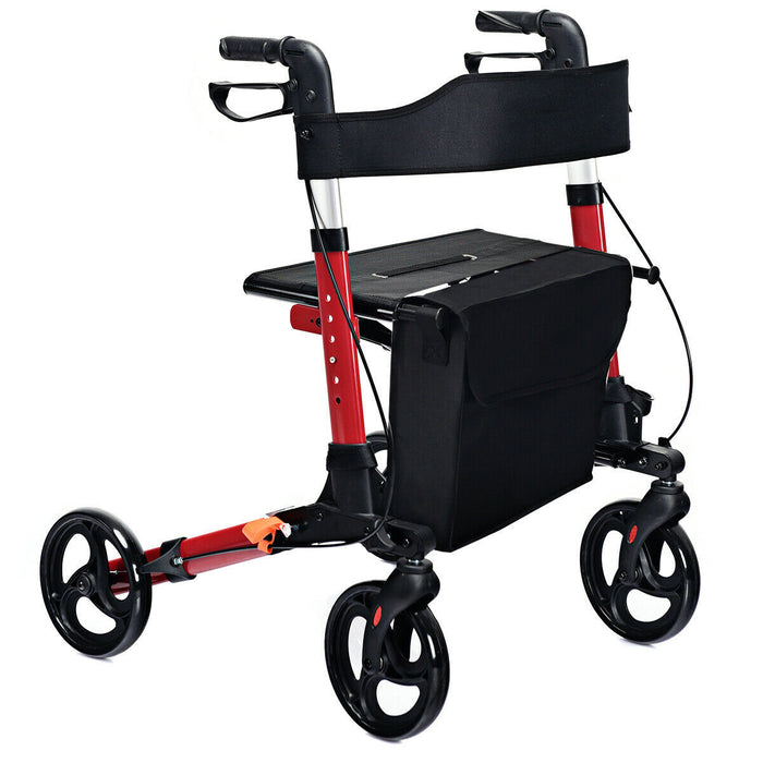Foldable Rollator Mobility Aid - Portable Walking Support with Bonus Bag in Black - Ideal for Elderly Individuals and Individuals with Mobility Challenges