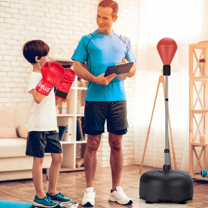 Boxing Gym Set - Punching Bag with Adjustable Stand and Comfort Fit Gloves in Red - Ideal for Cardio Exercise and Stress Relief