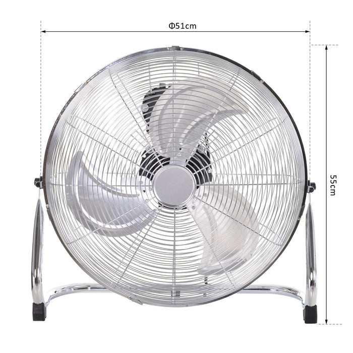 High-Velocity 20" Chrome Metal Floor Fan - Adjustable Tilt, 3-Speed Settings, Portable Design - Ideal for Home Office & Gym Use, Silver