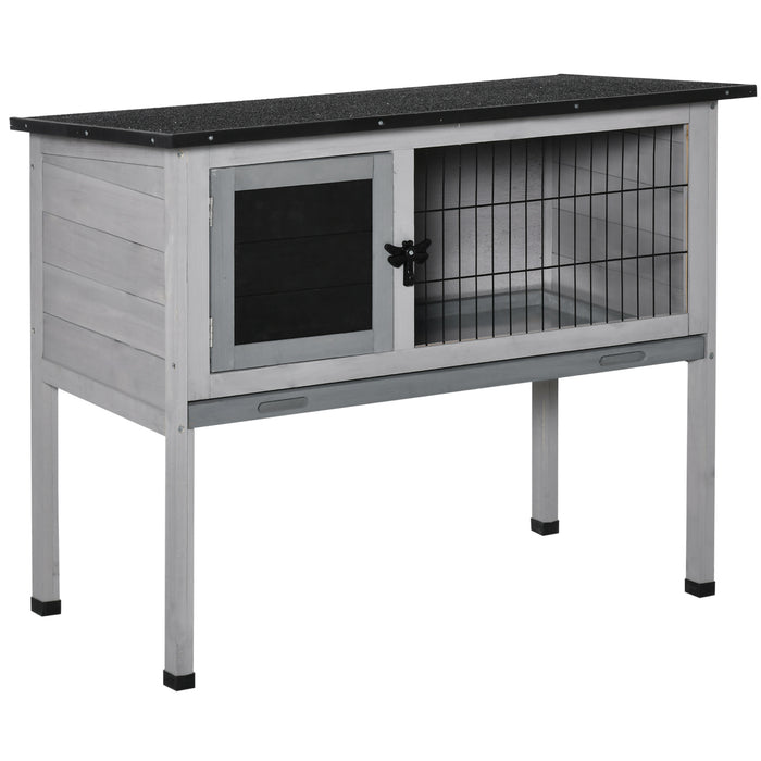 Rabbit Haven - Weatherproof Elevated Fir Wood Hutch in Grey - Perfect Outdoor Shelter for Bunnies