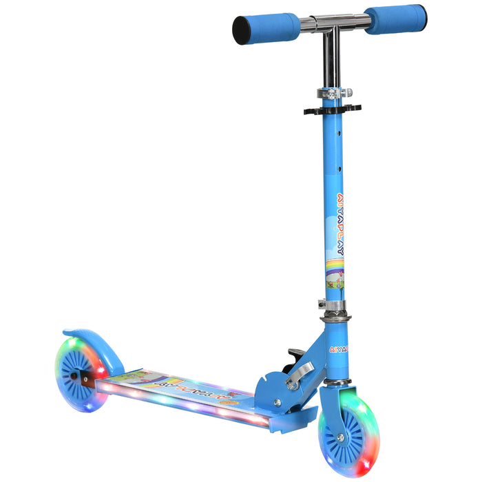 Kids Glider Scooter with Illuminated Wheels and Musical Feature - Adjustable and Foldable Design for Easy Storage - Perfect Ride-On for Kids Aged 3 to 7 Years, Vibrant Blue