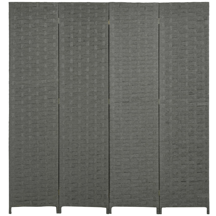 4-Panel Wave Fiber Freestanding Room Divider - Folding Privacy Screen for Bedroom & Office - Indoor Partition Wall, 170cm in Grey