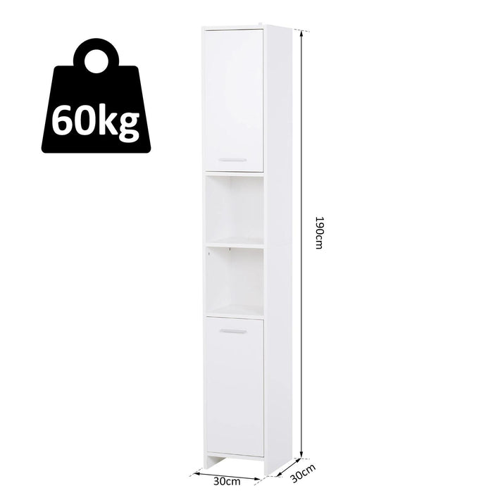 Slim Bathroom Tallboy Cabinet - Freestanding High Storage Unit with Adjustable Shelving and Dual Doors - Space-Saving Organizer for Restroom Essentials