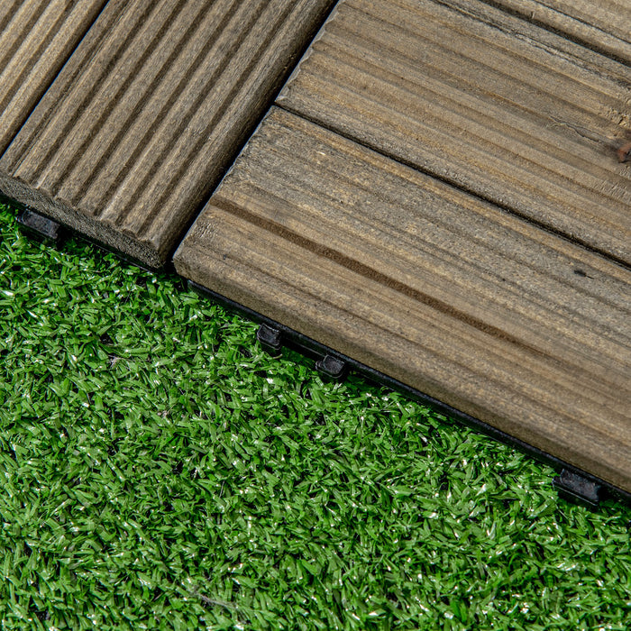 27-Piece Wooden Interlocking Deck Tiles - Outdoor Patio, Balcony, Terrace, Hot Tub Flooring, 30x30 cm, Charcoal Grey - Easy Installation & Weather Resistant Patio Upgrade