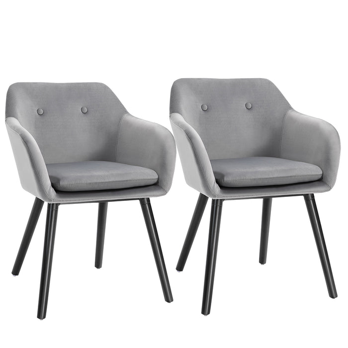 Modern Upholstered Velvet Dining Chairs - Set of 2 with Backrest and Armrests, Comfortable Leisure Seating - Ideal for Home Office, Lounge, or Reception Area, Grey