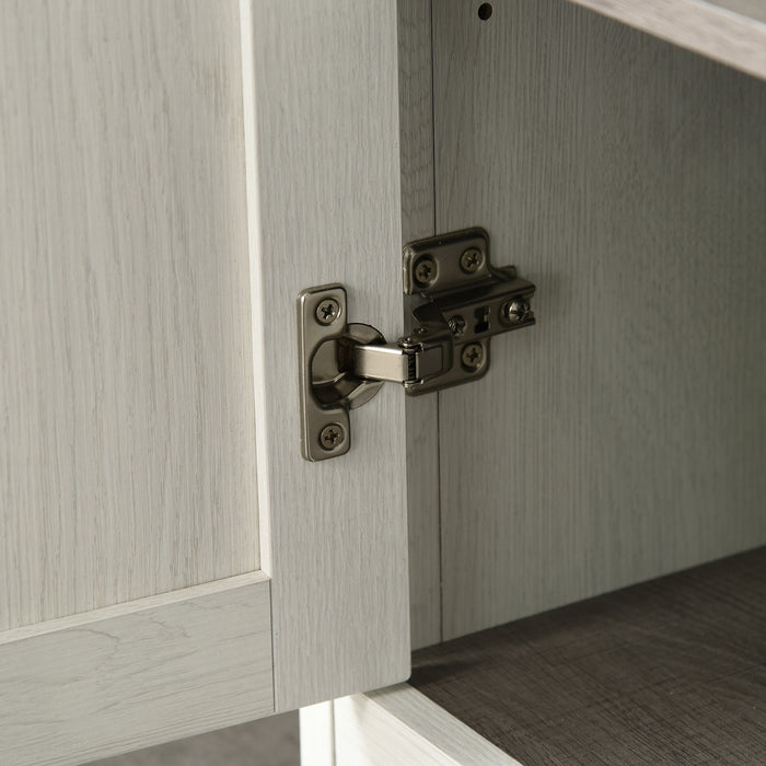 Slimline Antique White Bathroom Tower Cabinet - Freestanding Design with 3 Open Shelves & Adjustable Interior Shelf - Space-Saving Storage Solution for Toiletries and Linens