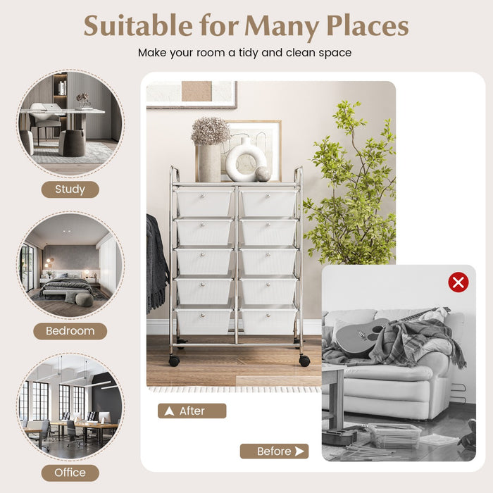 Rolling Storage Cart - 10-Drawer Organizer for Tools and Scrapbook Paper, Black - Perfect for DIY Crafts and Office Organising Tasks