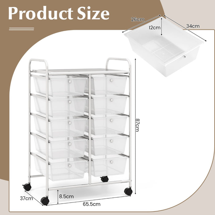 Rolling Storage Cart - 10-Drawer Organizer for Tools and Scrapbook Paper, Black - Perfect for DIY Crafts and Office Organising Tasks