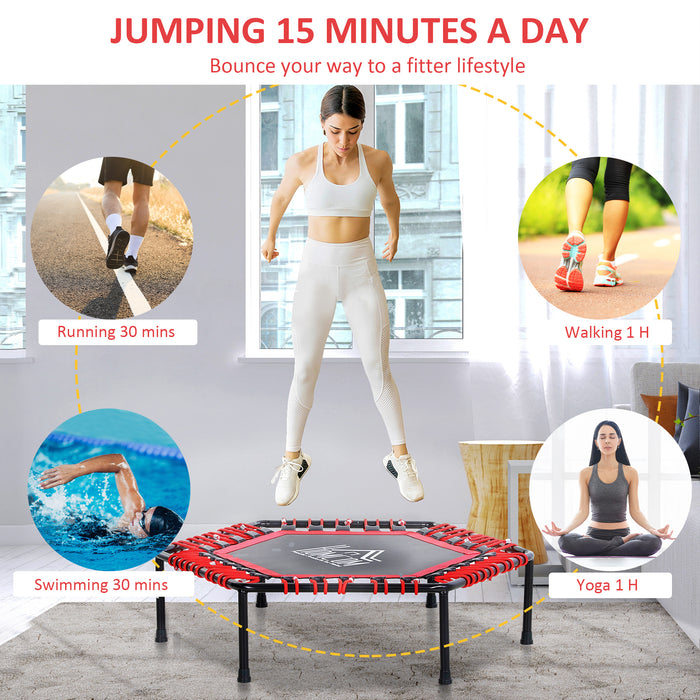 Mini Hexagon 40" Trampoline with Steel Frame - Durable Red Bounce Surface for Kids - Indoor/Outdoor Fitness Rebounder for Children