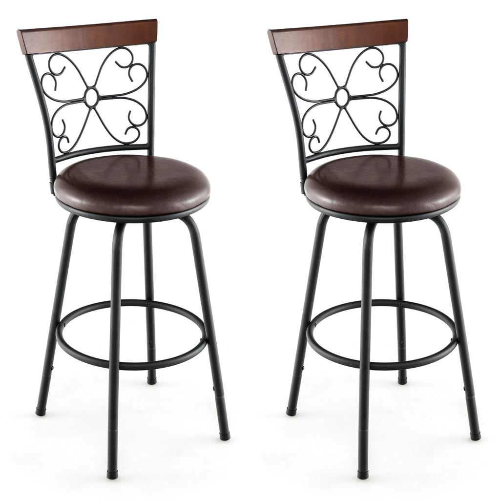 Set of 2 Swivel Bar Stools - Adjustable Height, Comfortable Seat and Backrest - Perfect for Kitchen Counters and Home Bars