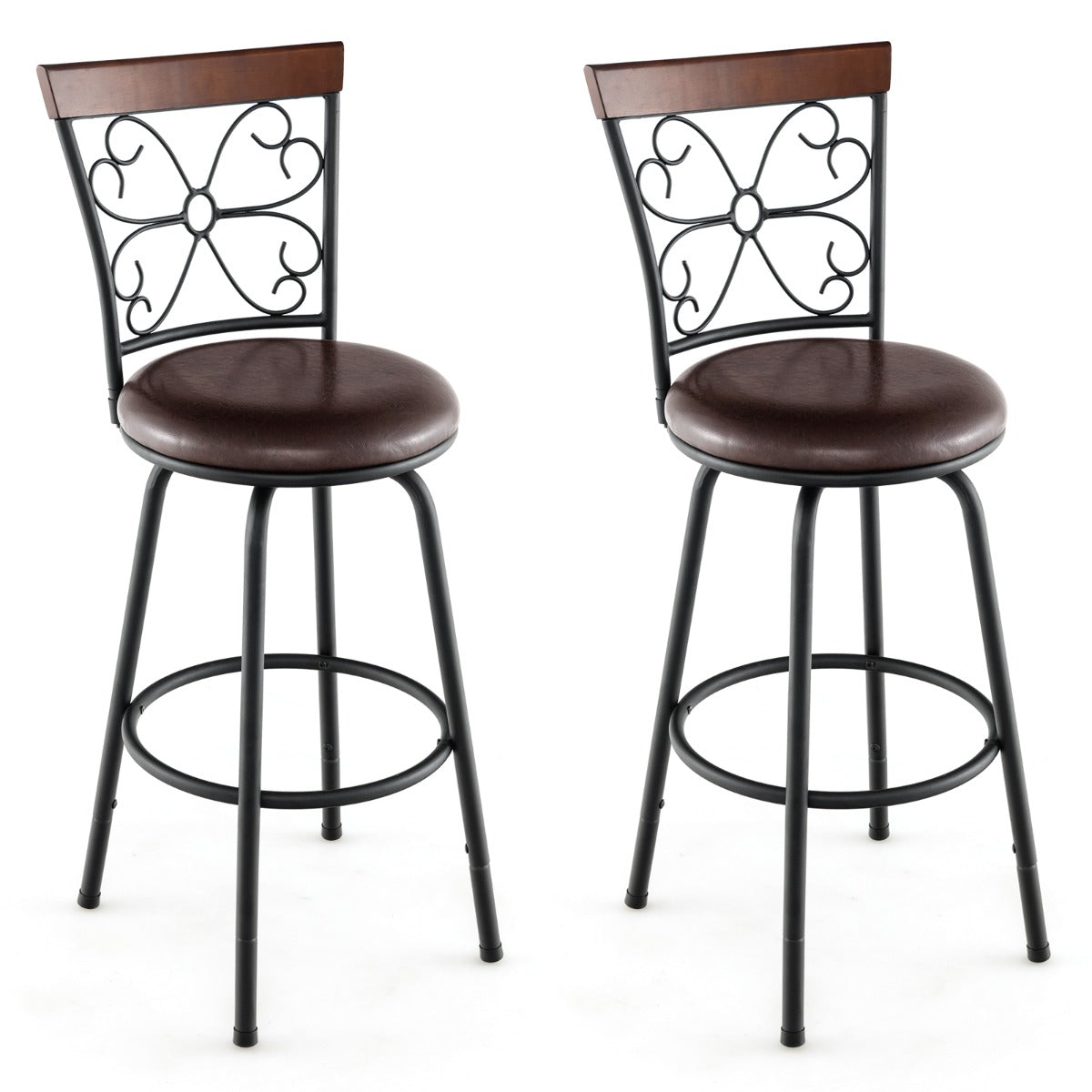 Set of 2 Swivel Bar Stools - Adjustable Height, Comfortable Seat and Backrest - Perfect for Kitchen Counters and Home Bars