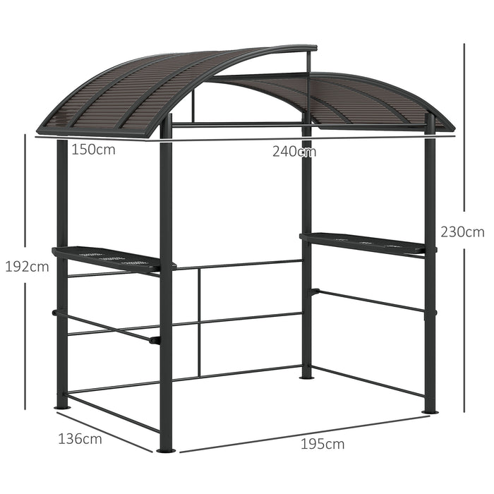 Outdoor Grill Gazebo with Side Shelves, 2.4 x 1.5m - Polycarbonate Roof, Dark Grey Finish - Ideal Shelter for BBQ Enthusiasts and Entertainers