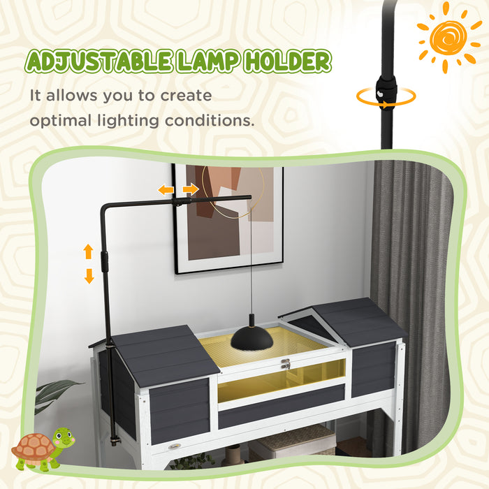 Wooden Tortoise Habitat with Lamp Holder - Dual Chambers & Storage Space, Removable Tray - Ideal for Reptile Comfort & Easy Maintenance