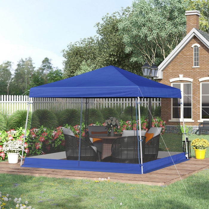 Outdoor Garden Canopy Tent 3.6x3.6m - Pop-up Gazebo with Sun Shade and Mesh Screen Side Walls, Blue - Ideal Event Shelter for Parties and Gatherings