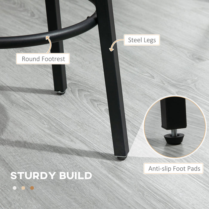 Set of 2 Industrial Bar Chairs with Steel Legs - Rustic Brown Stools with Round Footrest for Dining & Kitchen - Perfect for Home Bar and Entertaining Spaces