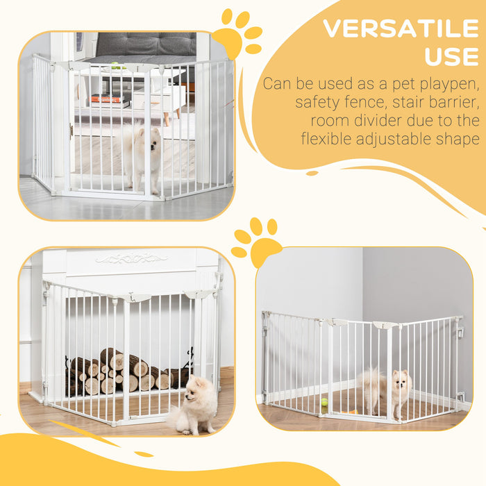 Pet Safety Gate 3-Panel - Adjustable Metal Playpen & Fireplace Barrier with Walk-Through Door - Ideal for Protection & Room Division