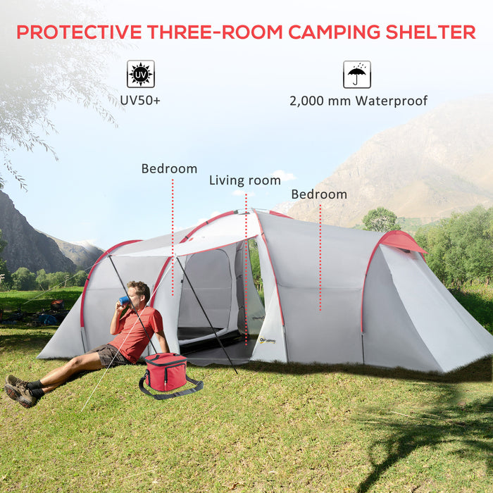 Large 4-6 Person Tunnel Tent with 2 Bedrooms - Spacious Living Area, Vestibule, Waterproof 2000mm, UV Protection UV50+ - Ideal for Family Camping and Fishing Trips, Includes Portable Bag